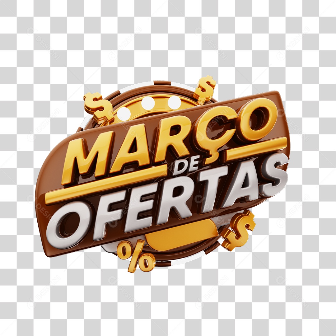 Março de Ofertas Selo 3D Marrom E Dourado Para Composição PNG Transparente