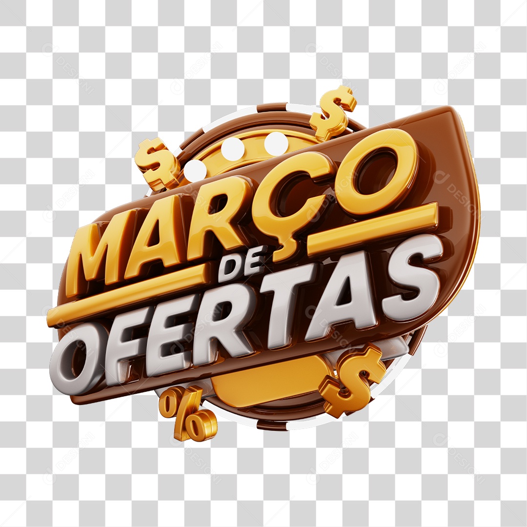 Março de Ofertas Selo 3D Marrom E Dourado Para Composição PNG Transparente