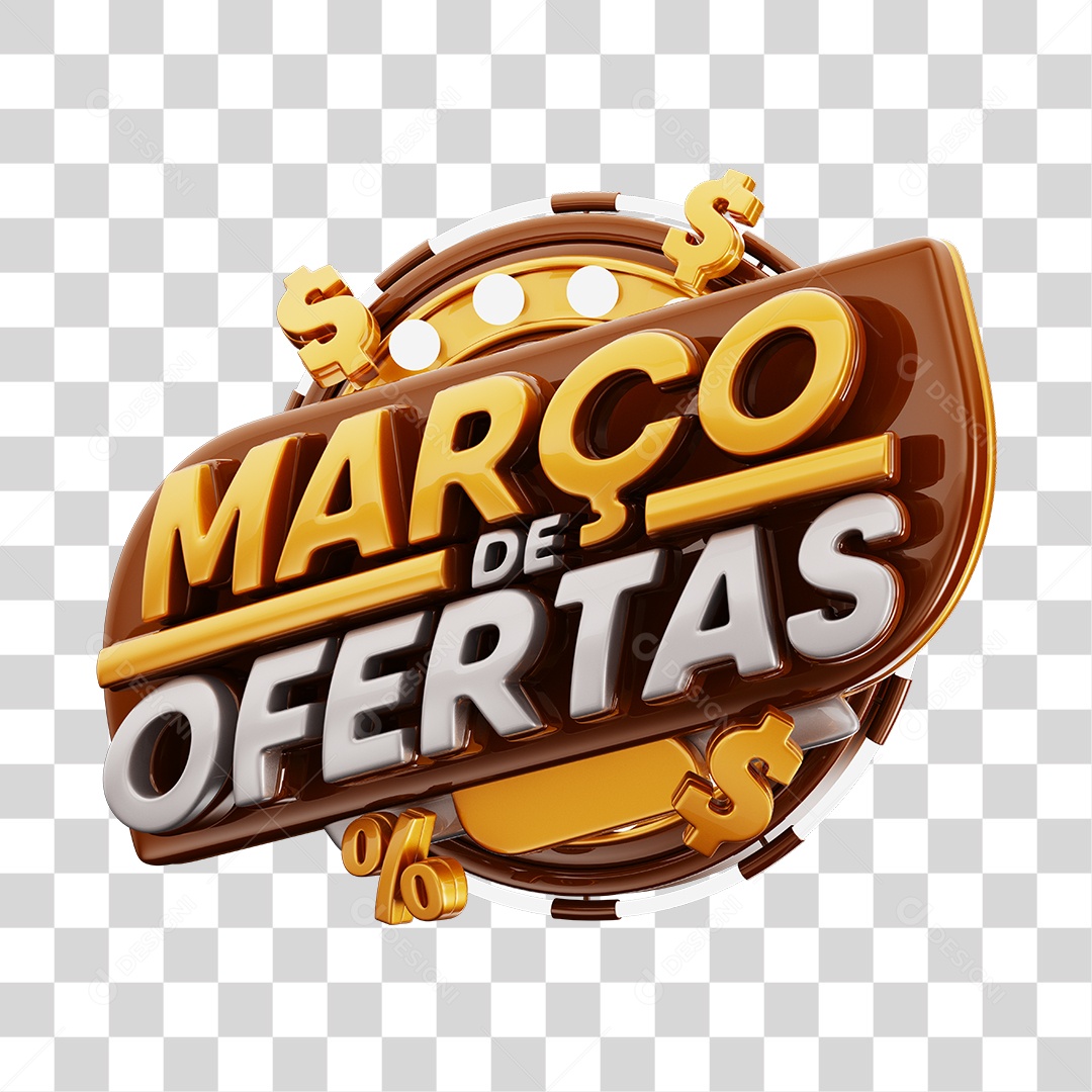 Março de Ofertas Selo 3D Marrom E Dourado Para Composição PNG Transparente