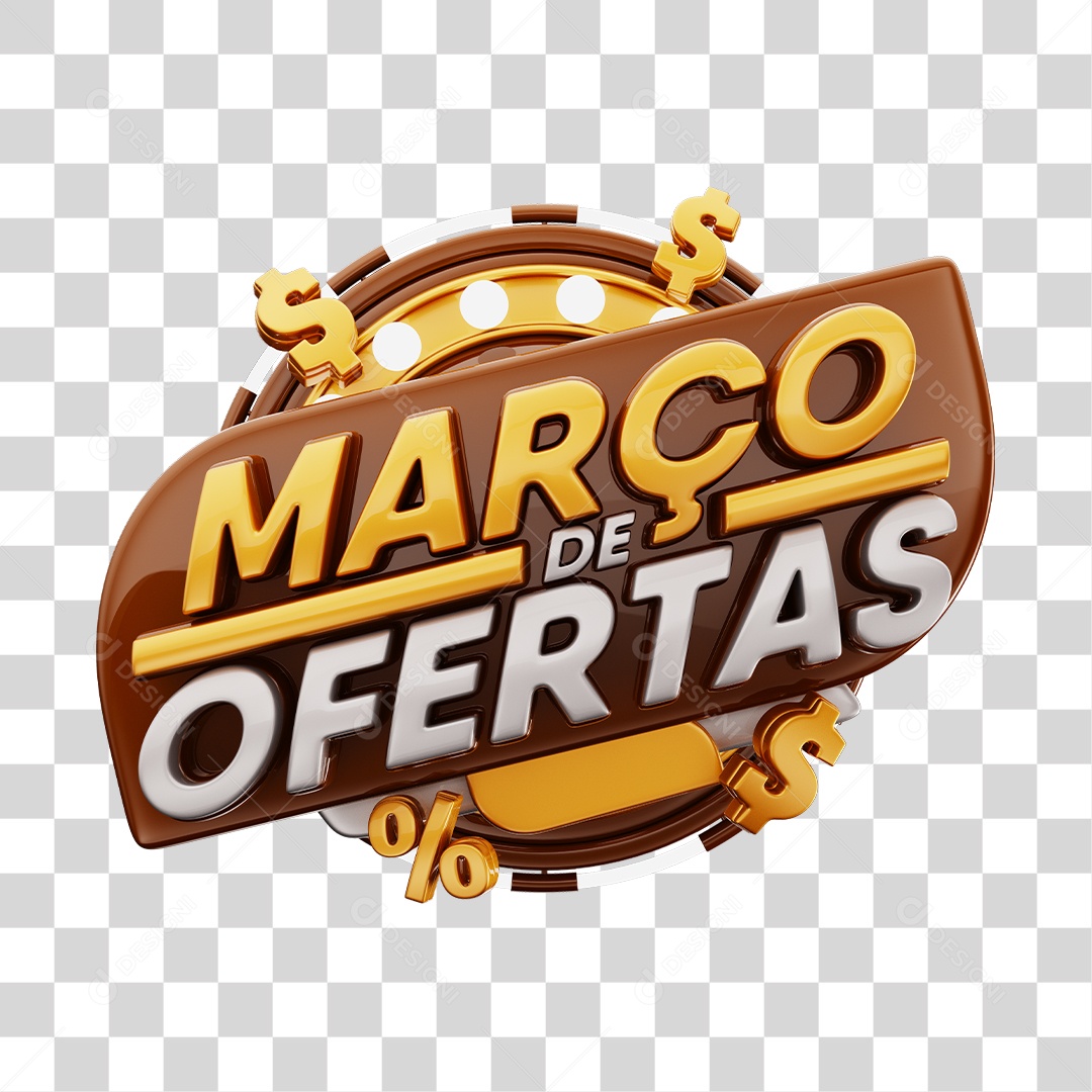 Março de Ofertas Selo 3D Marrom E Dourado Para Composição PNG Transparente