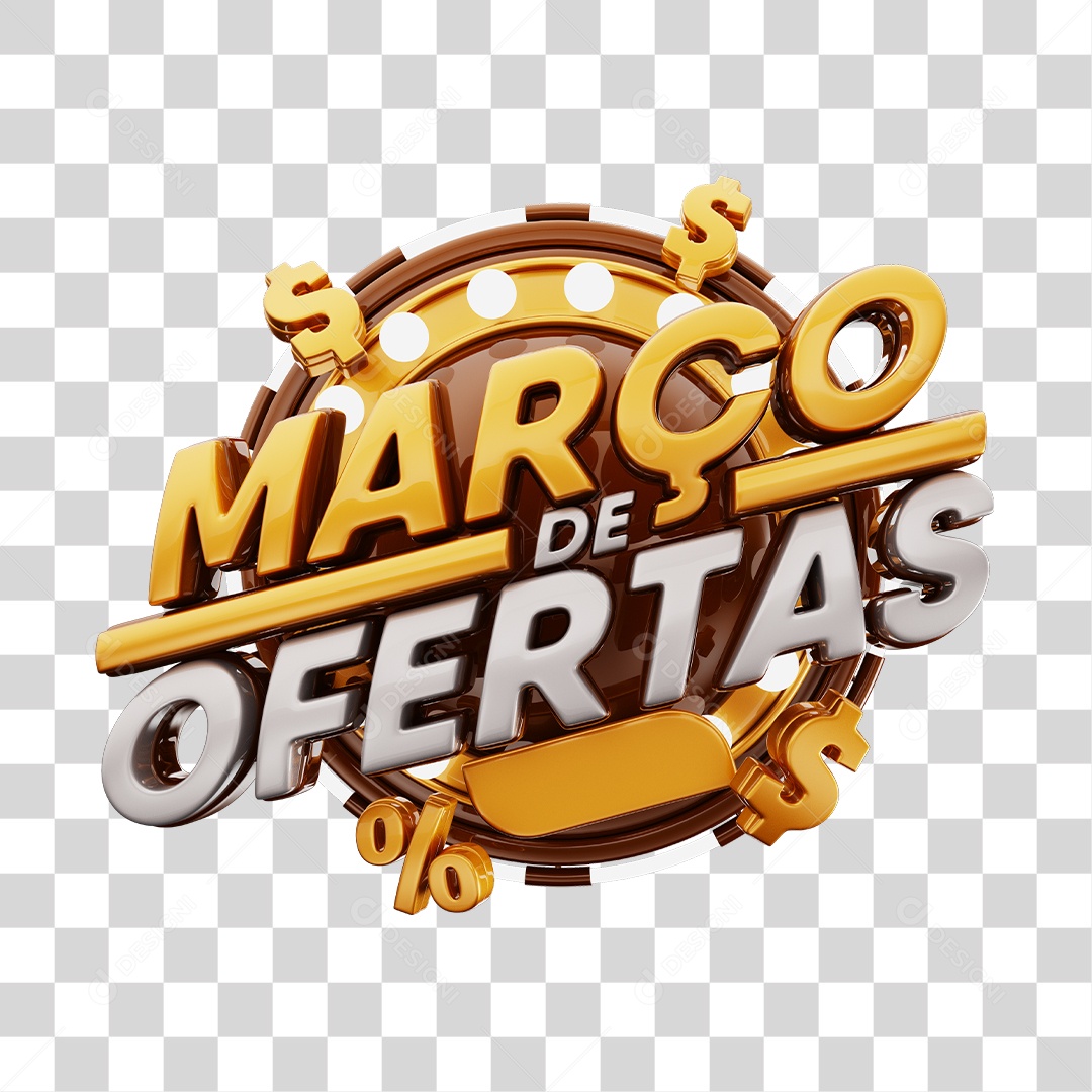 Março de Ofertas Selo 3D Marrom E Dourado Para Composição PNG Transparente