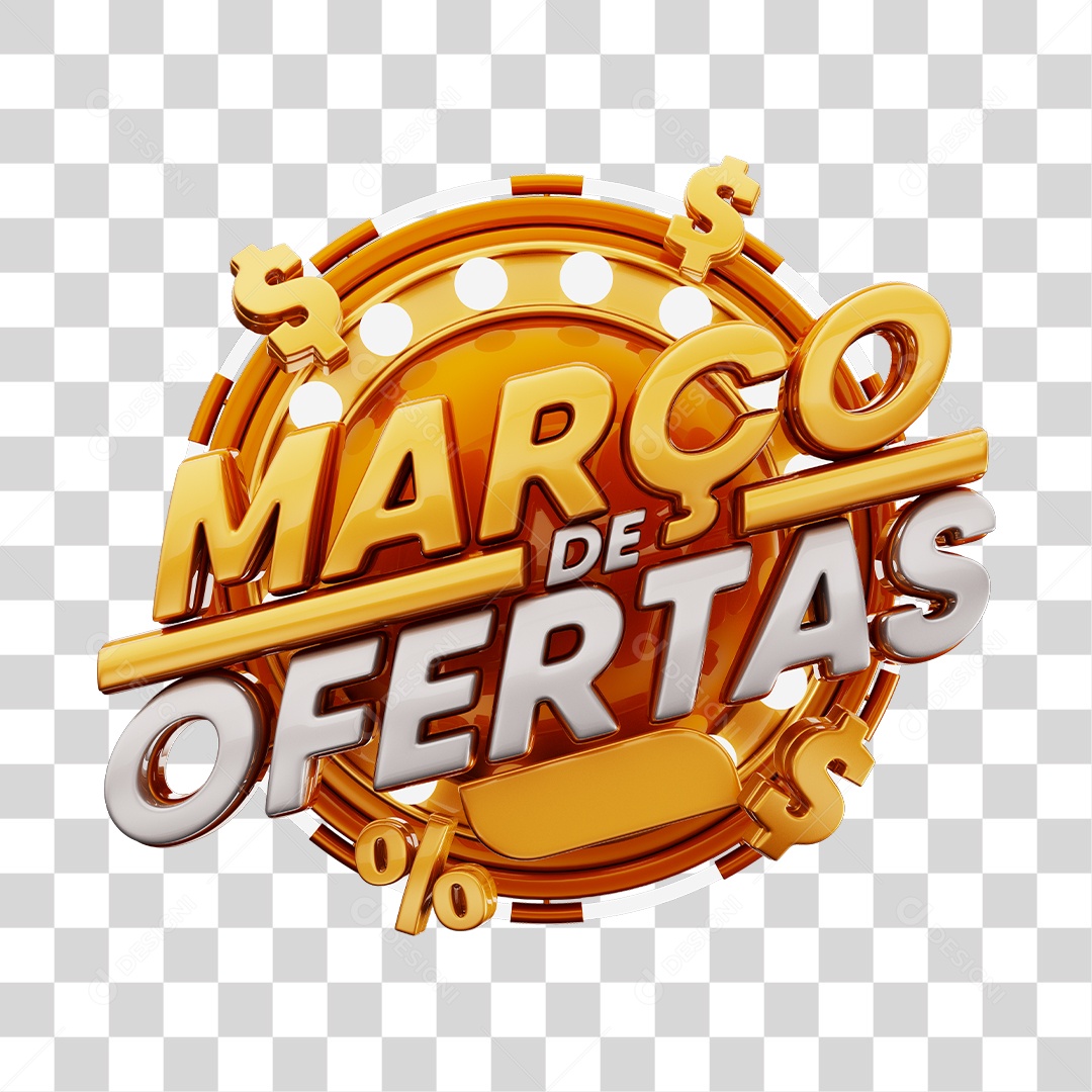 Março de Ofertas Selo 3D Dourado Para Composição PNG Transparente