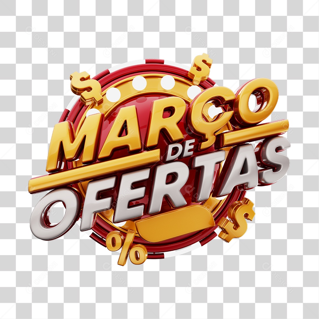 Março de Ofertas Selo 3D Vermelho E Dourado Para Composição PNG Transparente