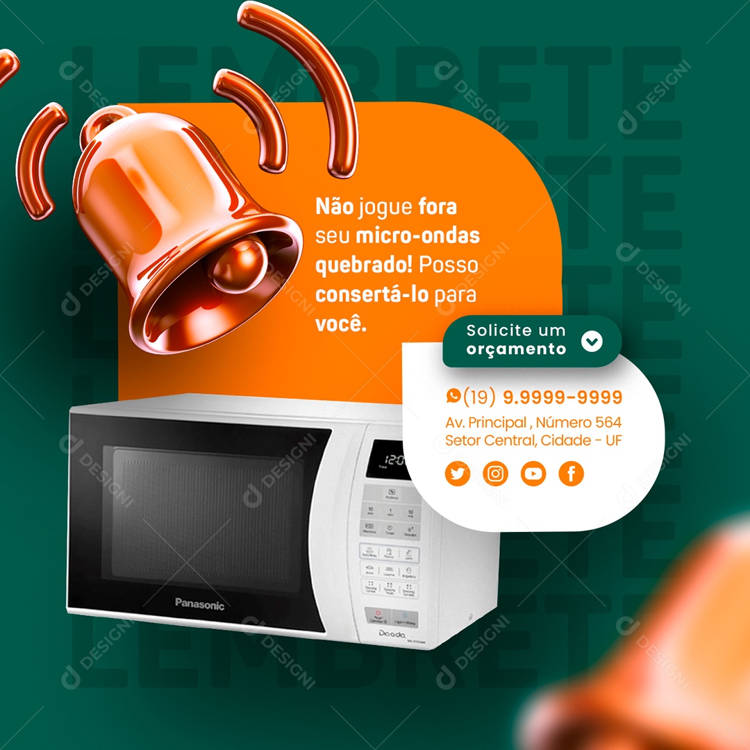 Não Jogue Fora Seu Micro-Ondas Quebrado Manutenção Preventiva Social Media PSD Editável