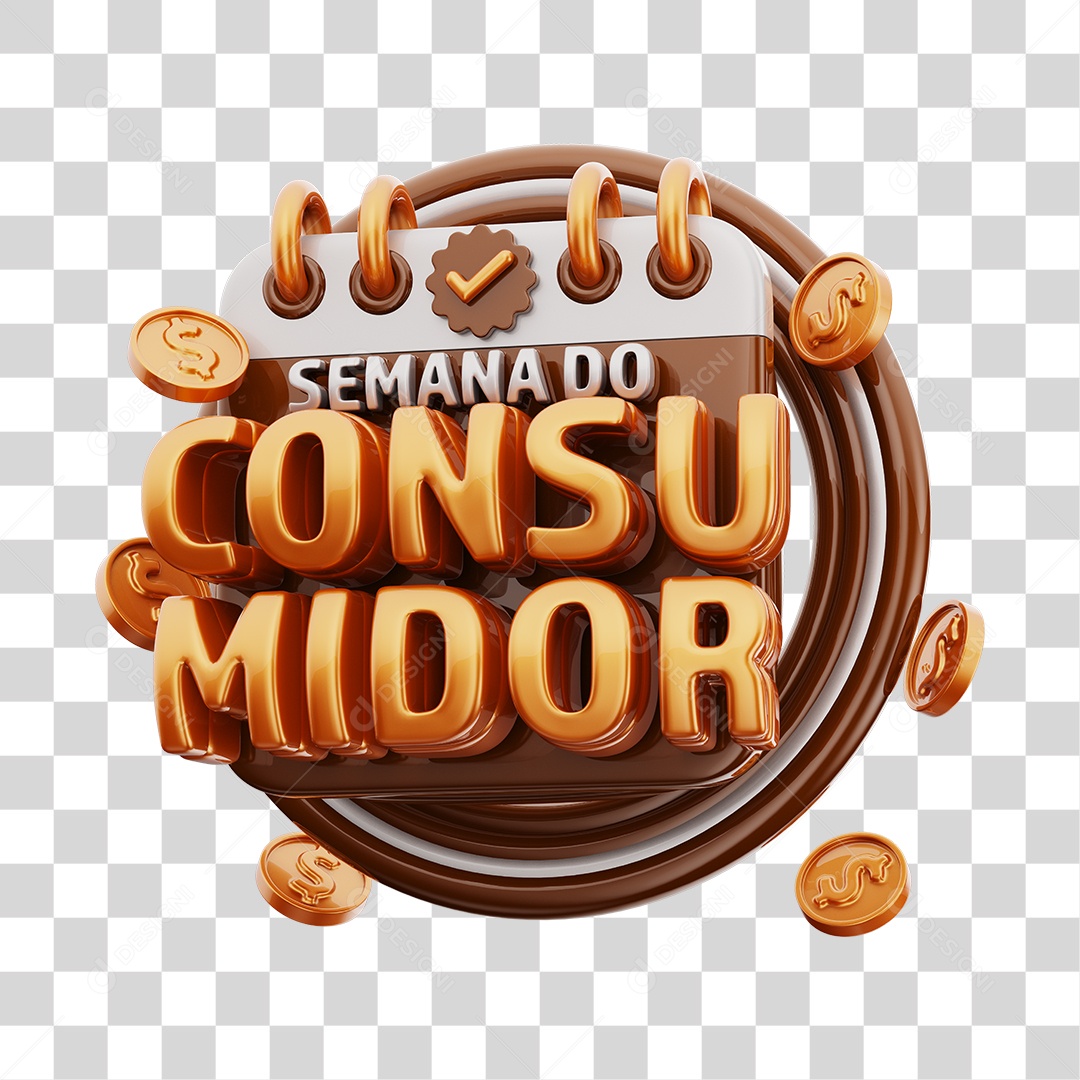 Semana Do Consumidor Selo 3D Marrom e Dourado Para Composição PNG Transparente