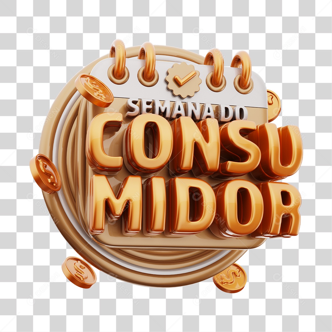 Semana Do Consumidor Selo 3D Marrom e Dourado Para Composição PNG Transparente