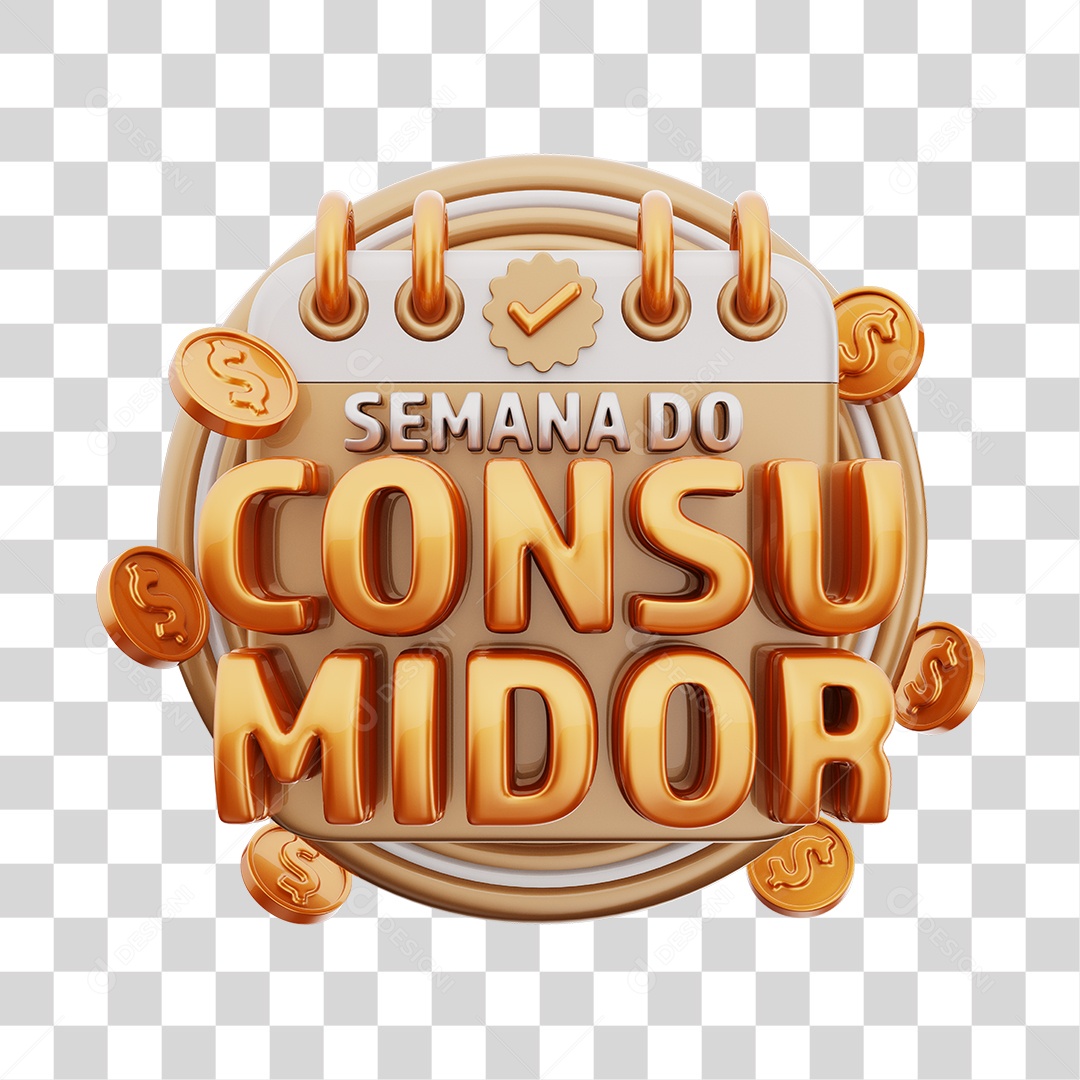 Semana Do Consumidor Selo 3D Marrom e Dourado Para Composição PNG Transparente