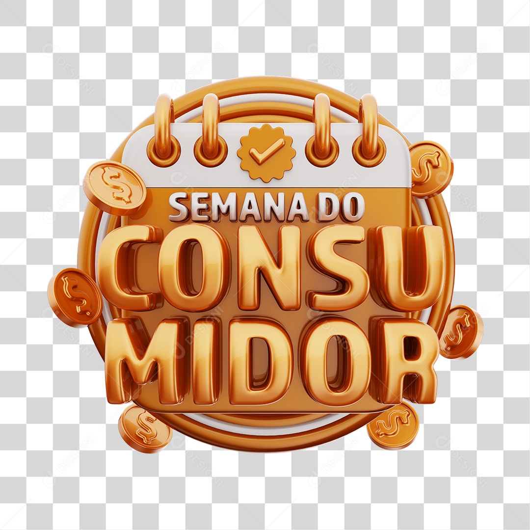 Semana Do Consumidor Selo 3D Marrom e Dourado Para Composição PNG Transparente
