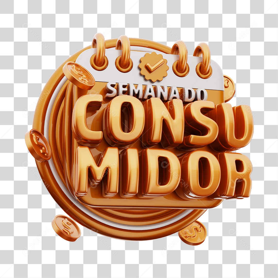 Semana Do Consumidor Selo 3D Marrom e Dourado Para Composição PNG Transparente