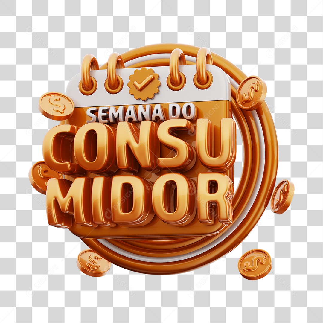 Semana Do Consumidor Selo 3D Marrom e Dourado Para Composição PNG Transparente