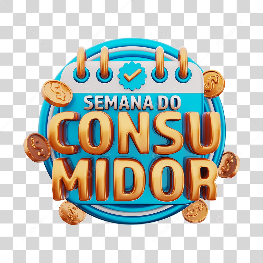 Consumer Week Blue and Gold 3D Stamp for Transparent PNG Composition