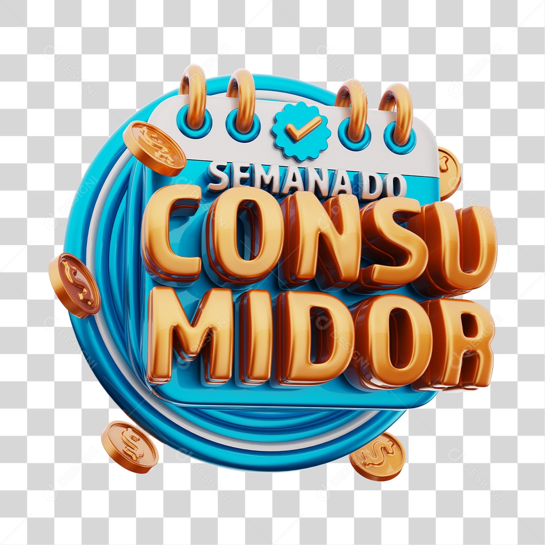 Consumer Week Blue and Gold 3D Stamp for Transparent PNG Composition