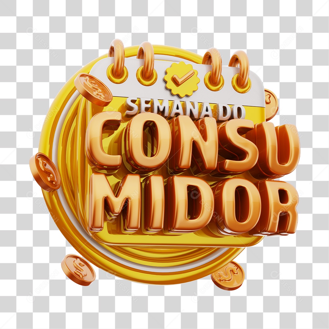 Semana Do Consumidor Selo 3D Amarelo e Dourado Para Composição PNG Transparente