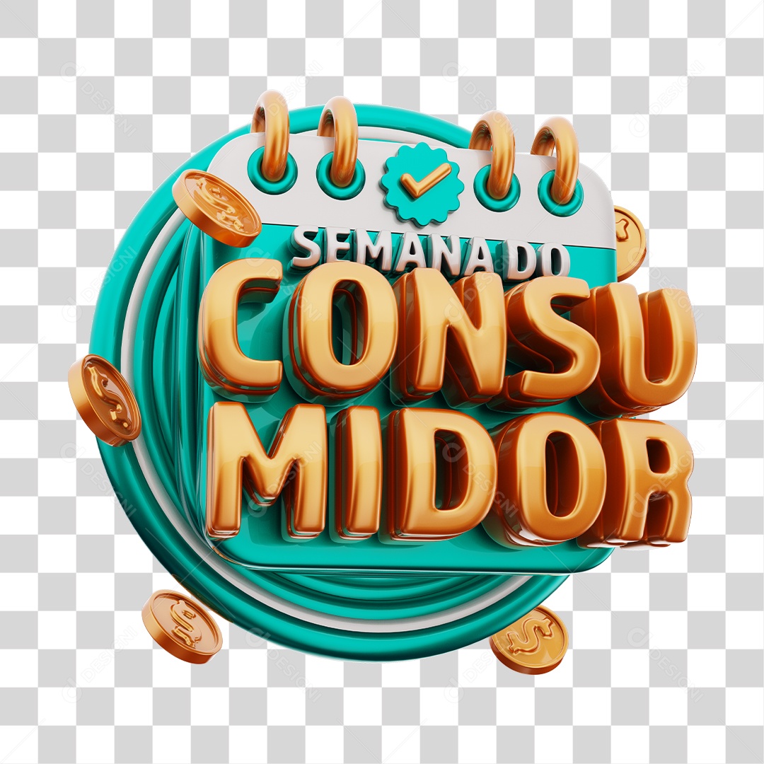 Semana Do Consumidor Selo 3D Azul e Dourado Para Composição PNG Transparente