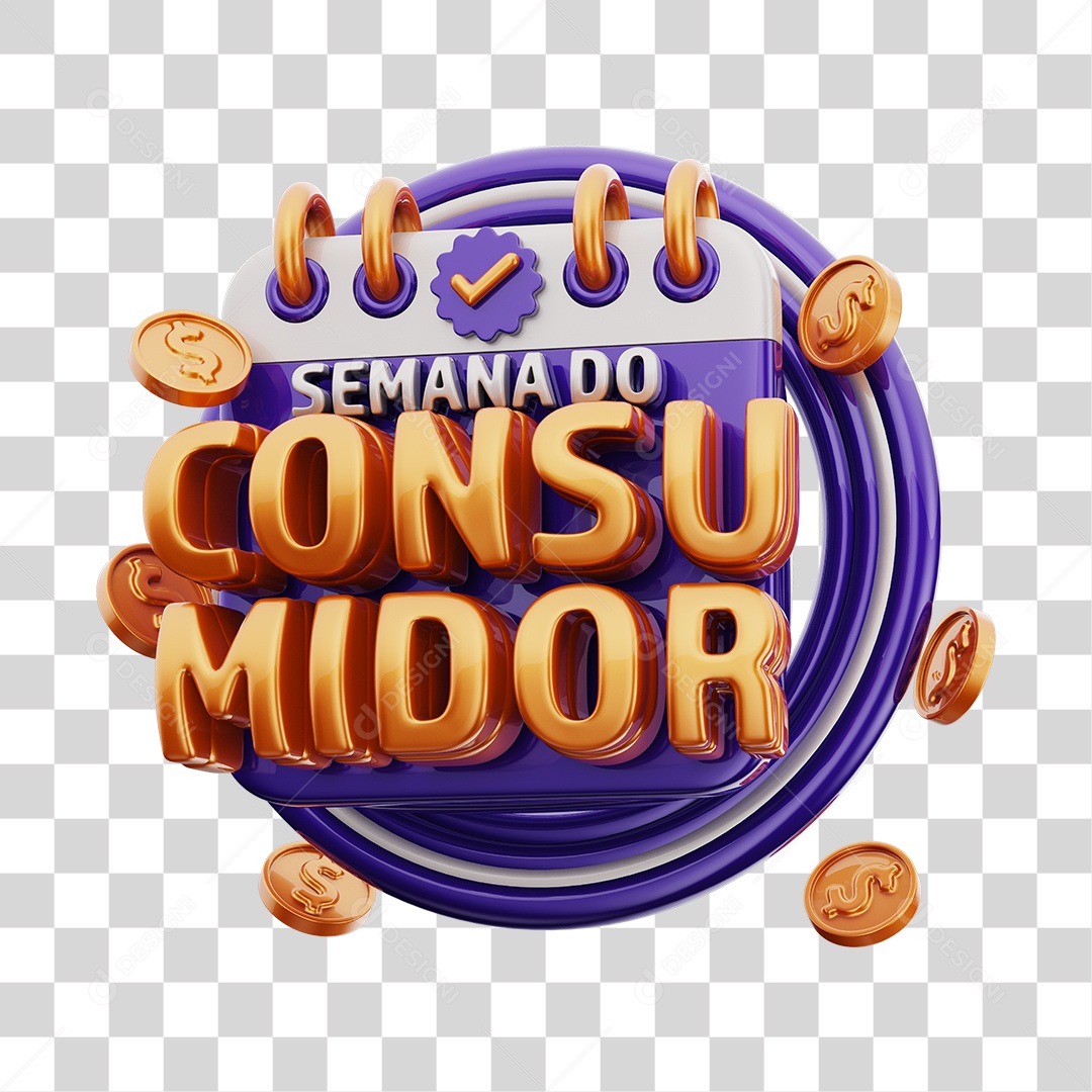 Semana Do Consumidor Selo 3D Roxo e Dourado Para Composição PNG Transparente