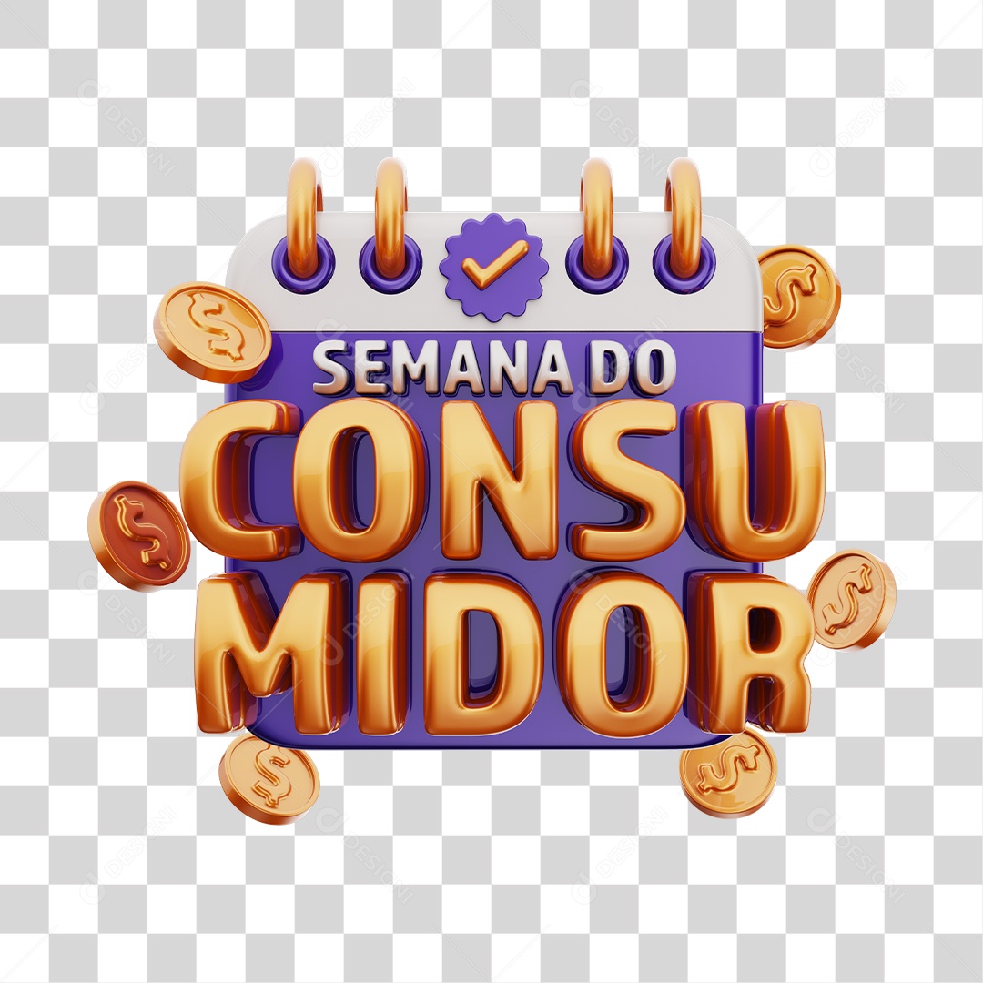 Semana Do Consumidor Selo 3D Roxo e Dourado Para Composição PNG Transparente