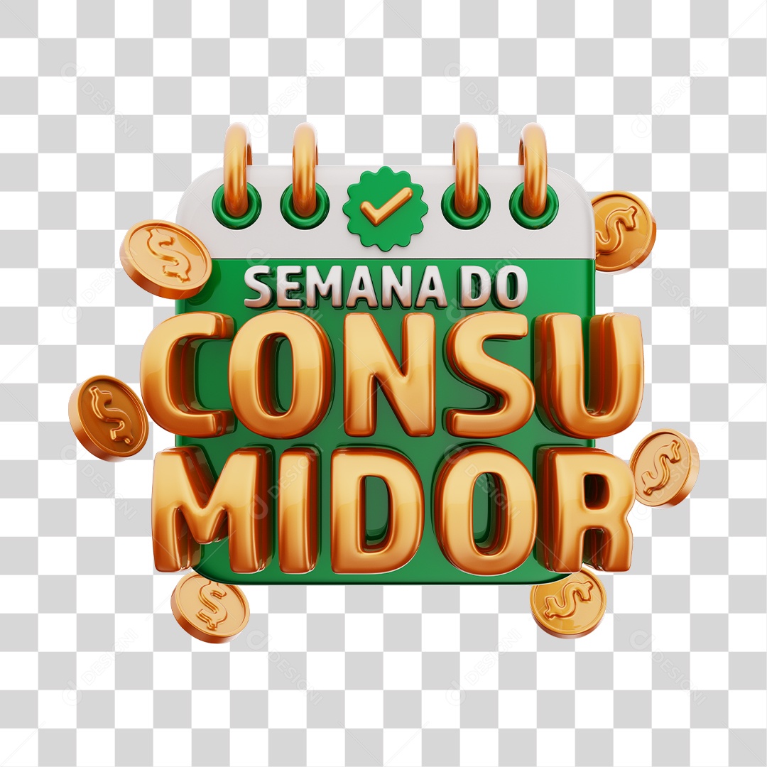 Semana Do Consumidor Selo 3D Verde e Dourado Para Composição PNG Transparente
