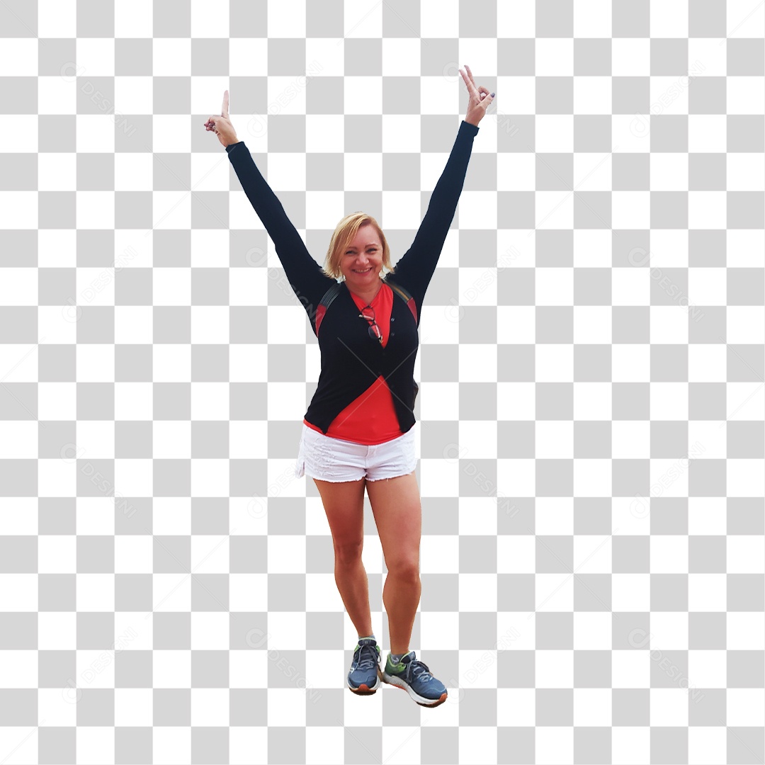 Mulher Feliz Fazendo Símbolo de Paz Com os Dedos PNG Transparente