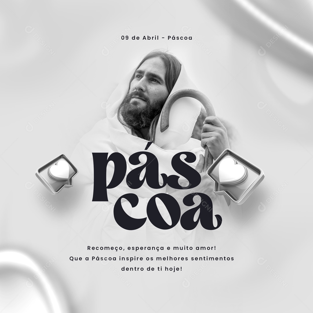 Recomeço, Esperança e Muito Amor! Feliz Páscoa Cristã Social Media PSD Editável