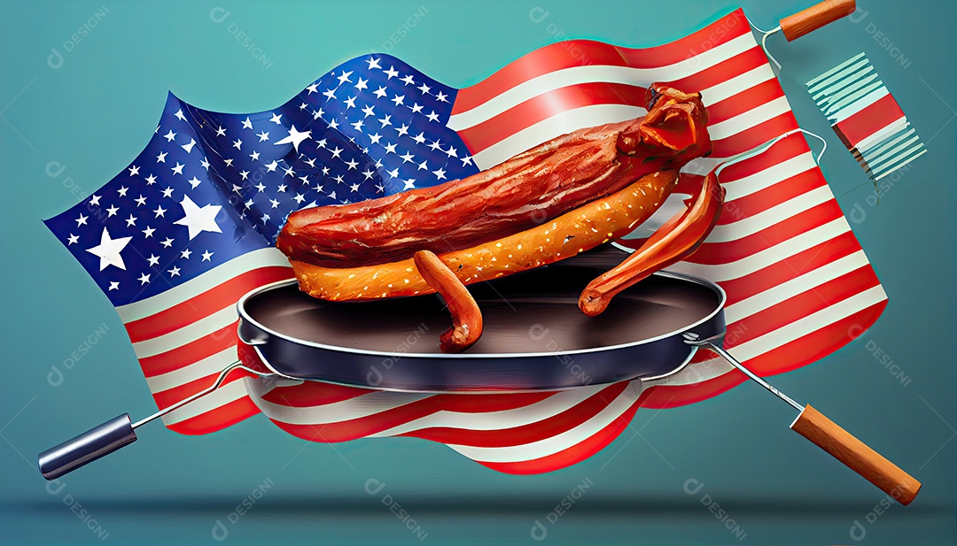 Mesa de festa com costelinhas para churrasco Tater Dia da Independência é hora da revolução! 4 de julho.