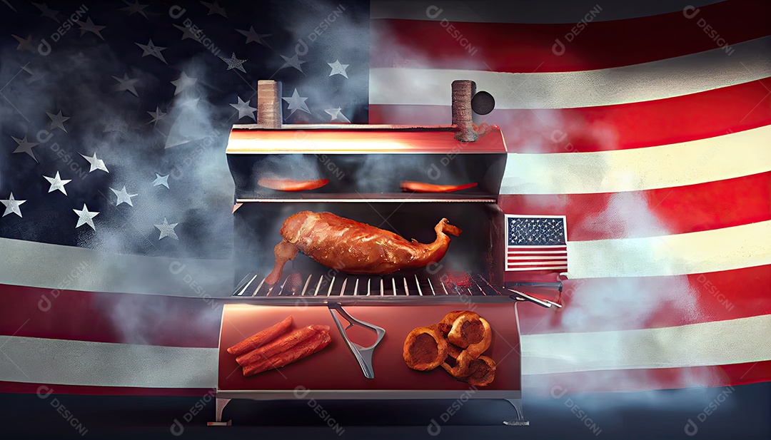 Mesa de festa com costelinhas para churrasco Tater Dia da Independência é hora da revolução! 4 de julho.