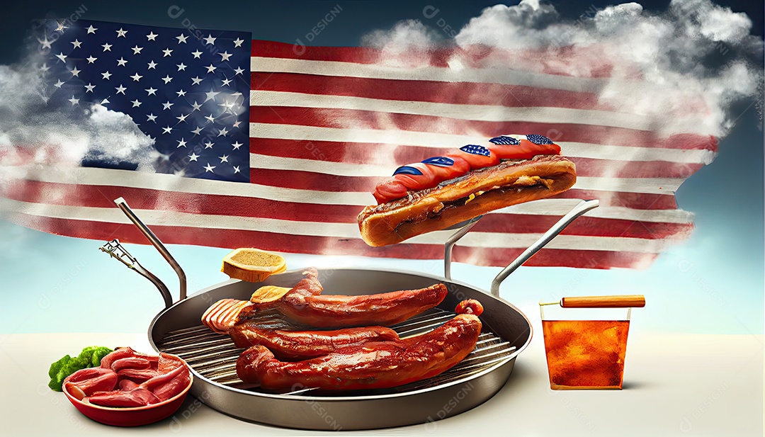 Mesa de festa com costelinhas para churrasco Tater Dia da Independência é hora da revolução! 4 de julho.