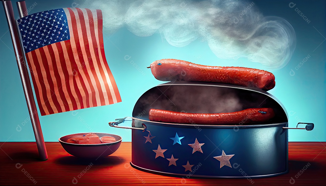 Mesa de festa com costelinhas para churrasco Tater Dia da Independência é hora da revolução! 4 de julho (.