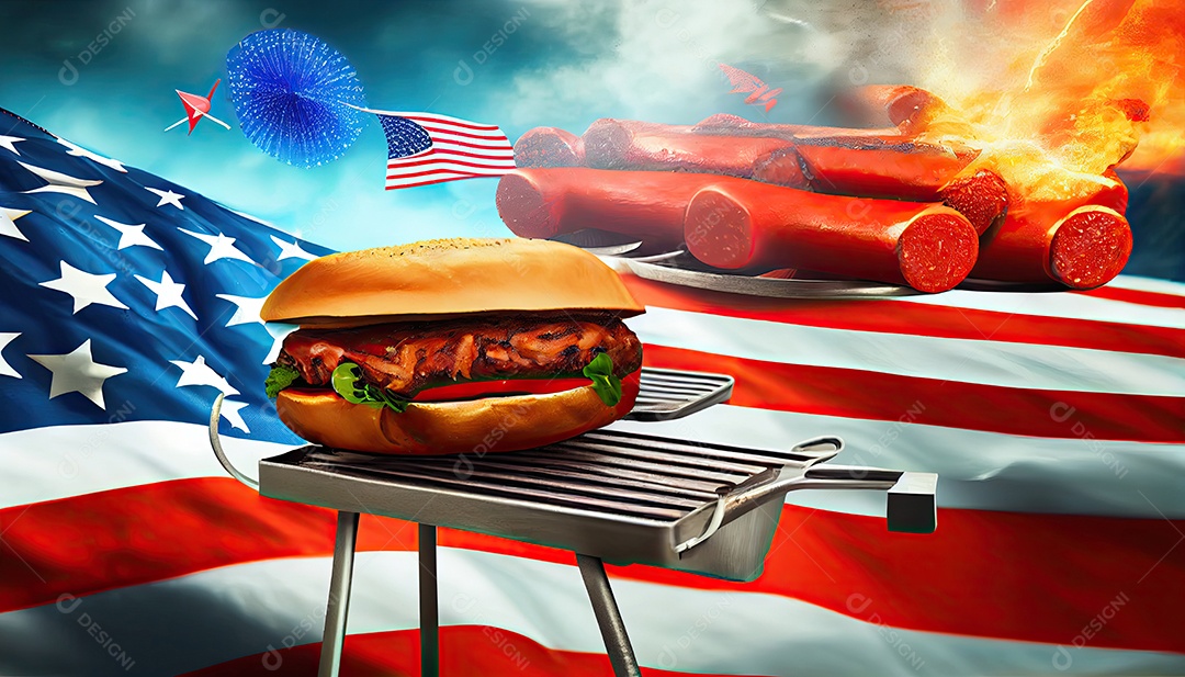 Mesa de festa com costelinhas para churrasco Tater Dia da Independência é hora da revolução! 4 de julho.