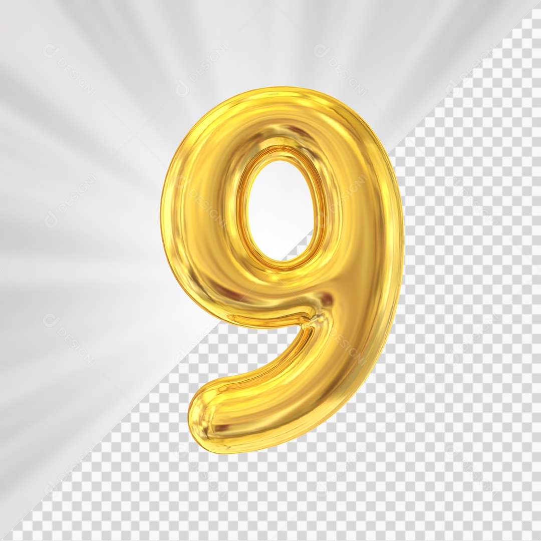 Numero 9 Amarelo Elemento 3D PSD
