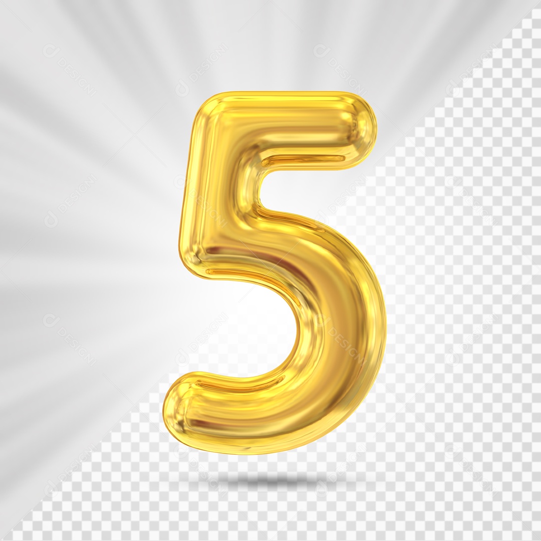 Numero 5 Amarelo Elemento 3D PSD