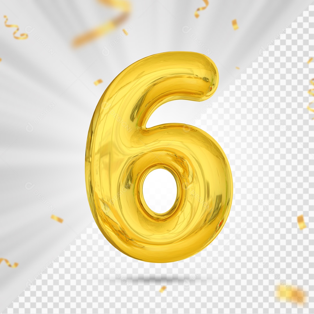 Numero 6 Amarelo Elemento 3D PSD