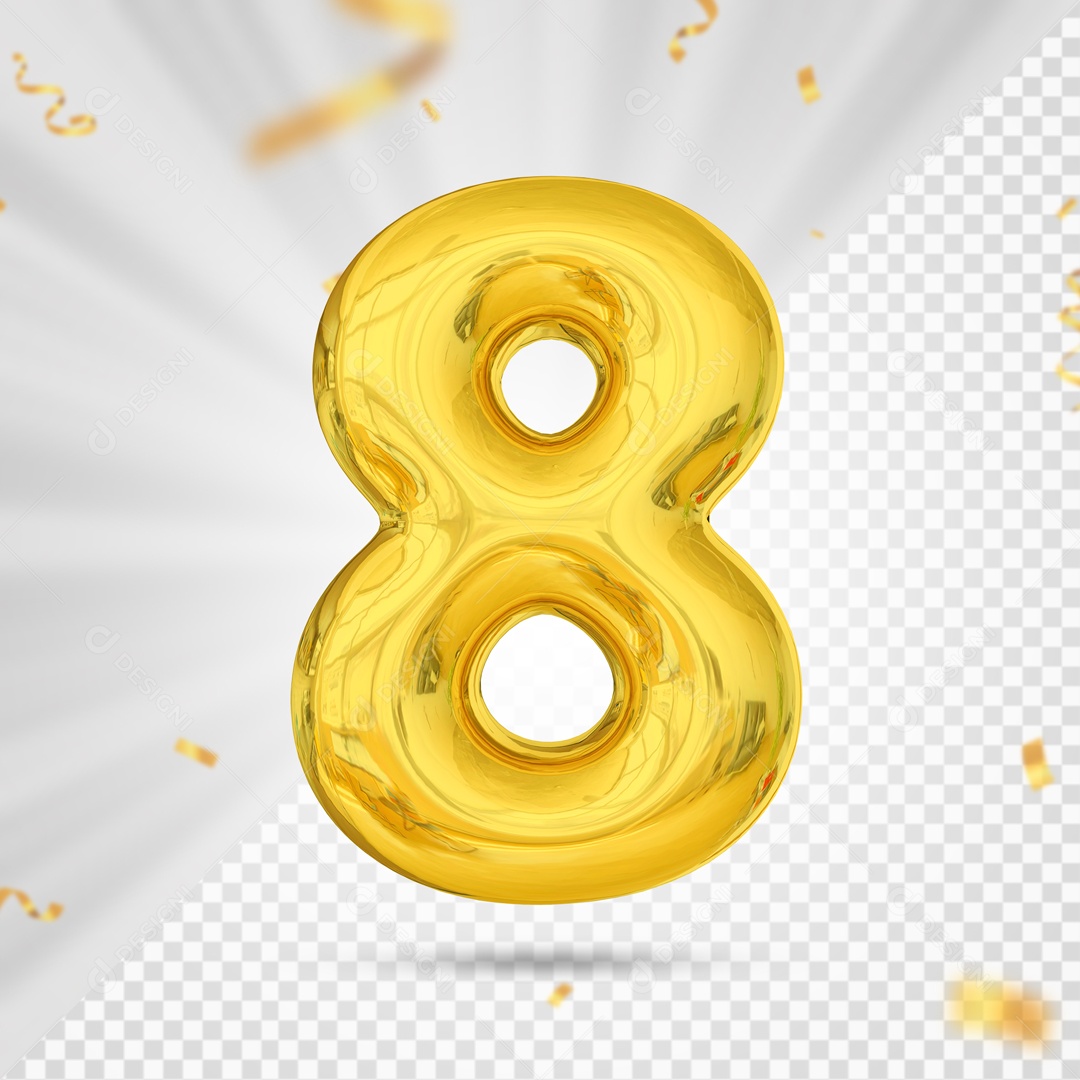 Numero 8 Amarelo Festa Elemento 3D PSD