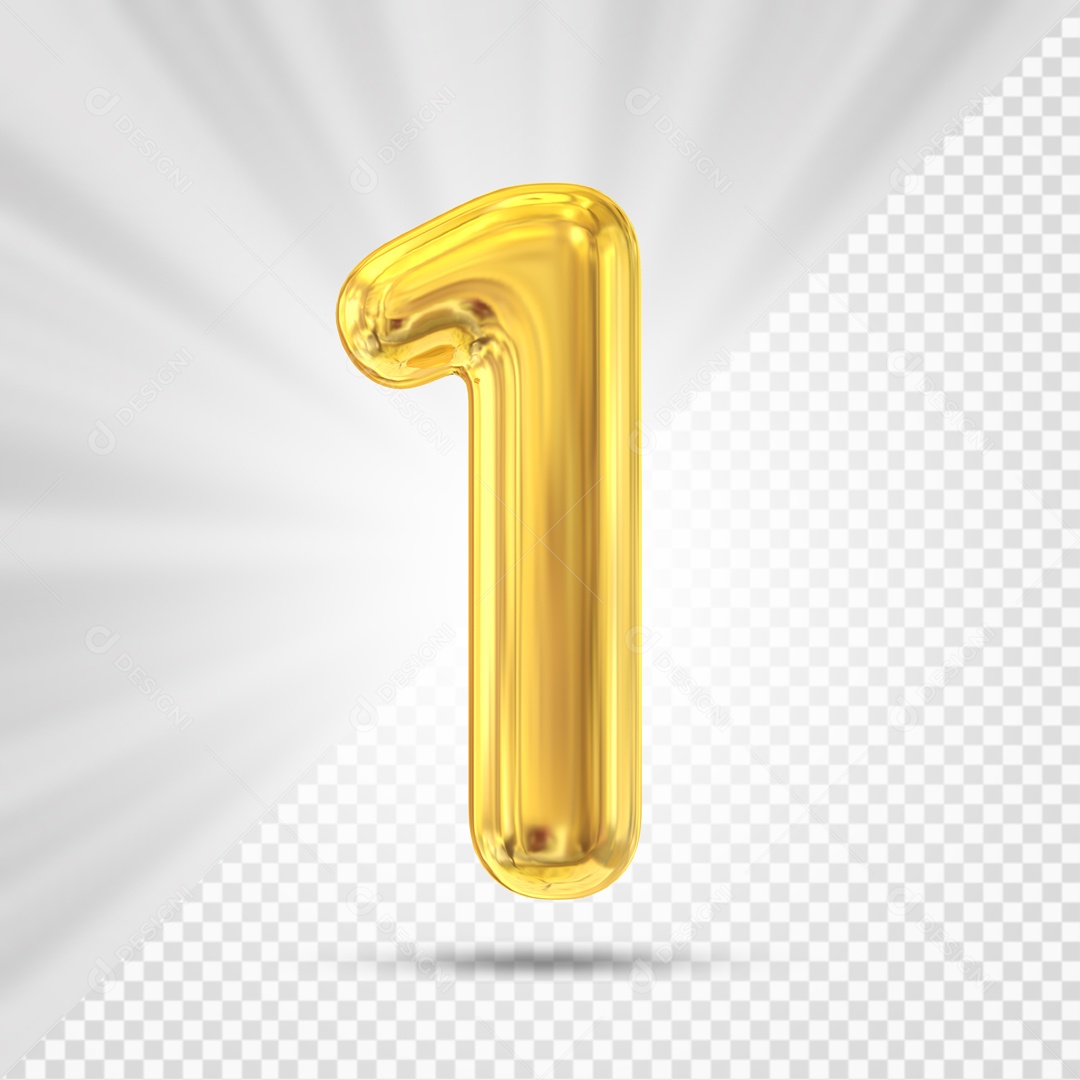 Numero 1 Amarelo Elemento 3D PSD
