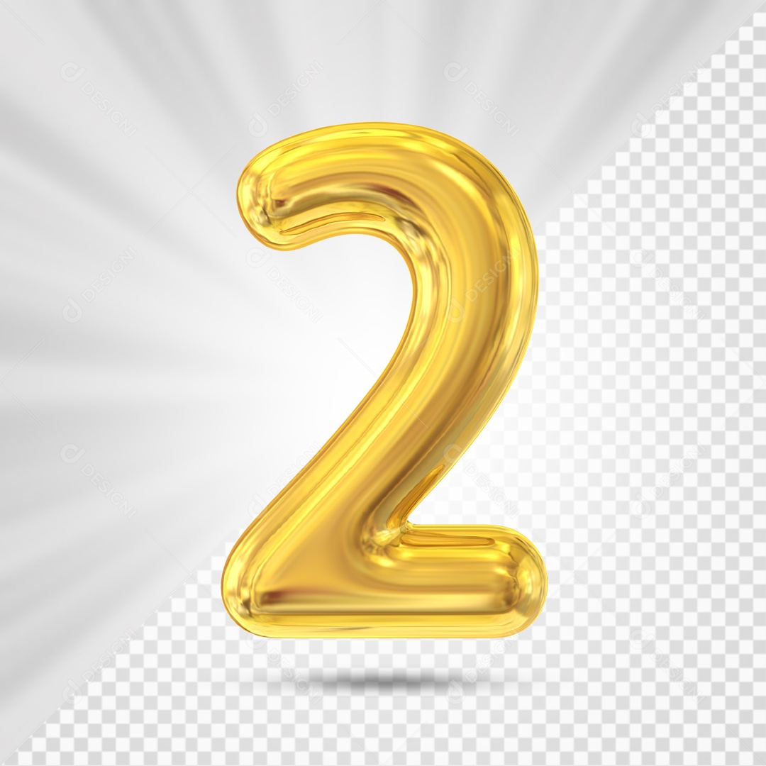Numero 2 Amarelo Elemento 3D PSD