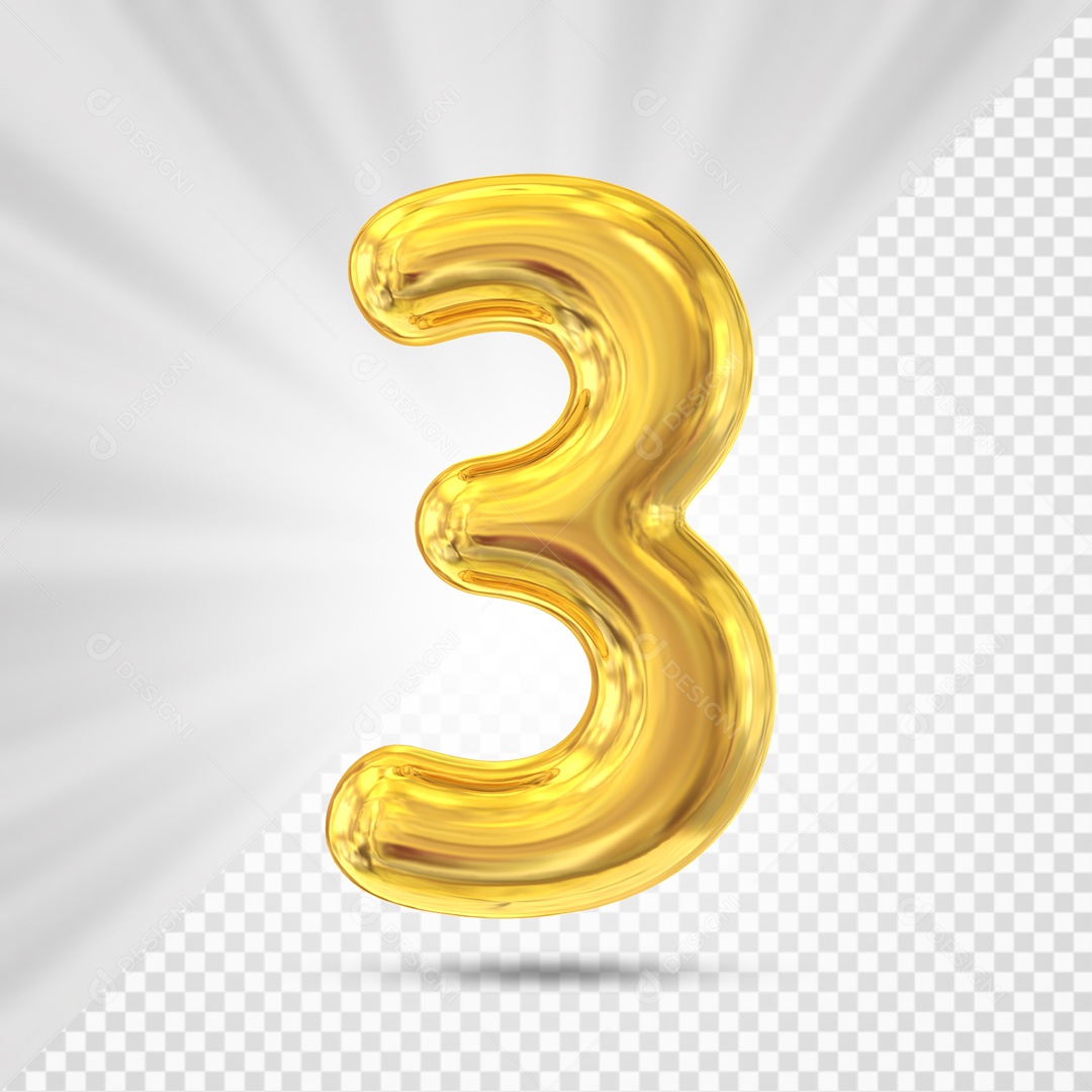 Numero 3 Amarelo Elemento 3D PSD