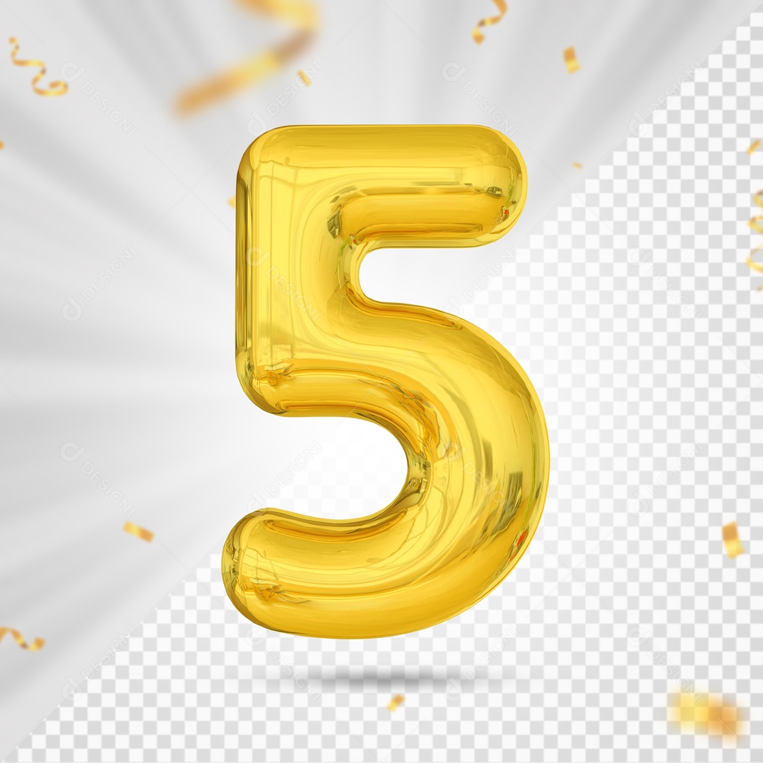 Numero 5 Amarelo Elemento 3D PSD