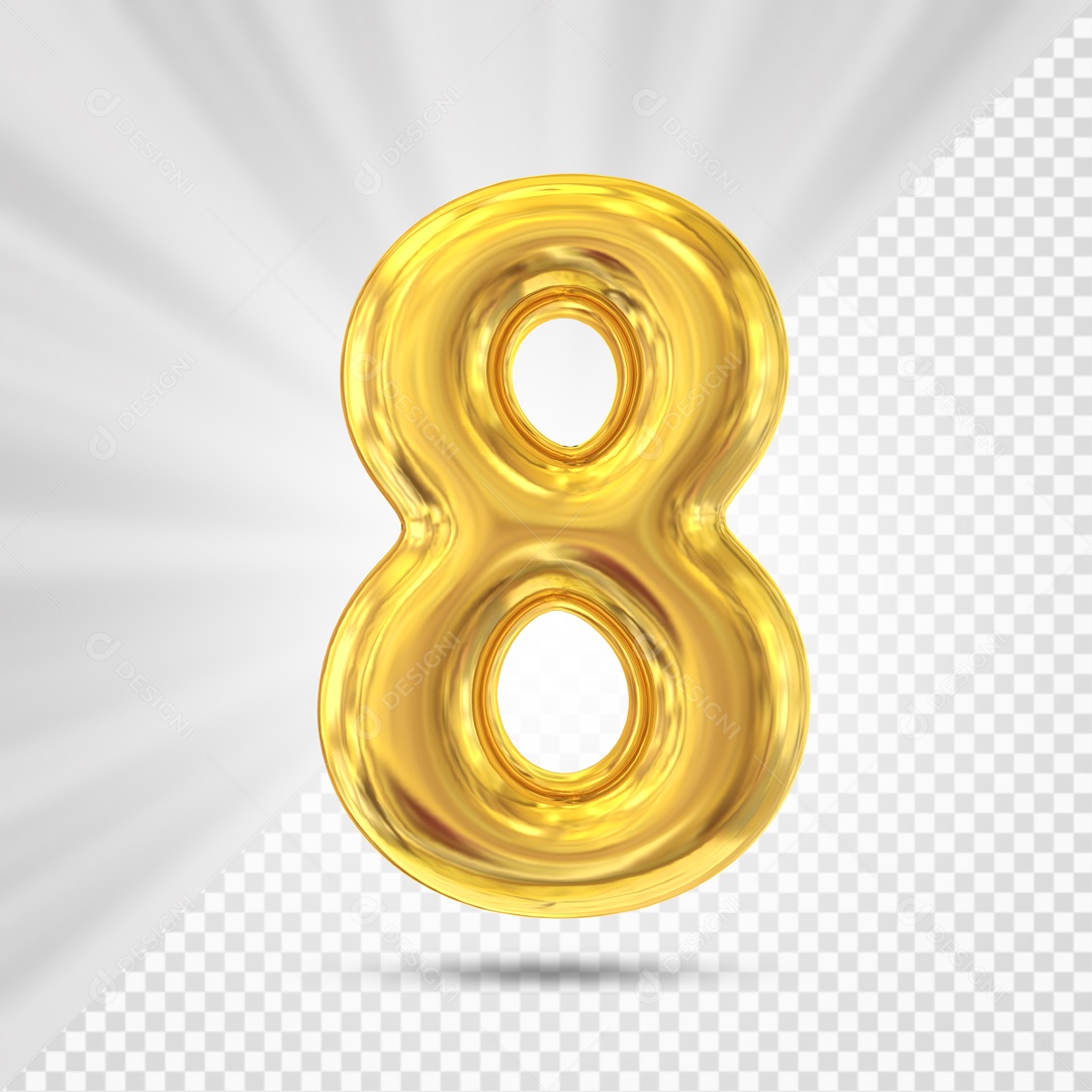 Numero 8 Amarelo Elemento 3D PSD