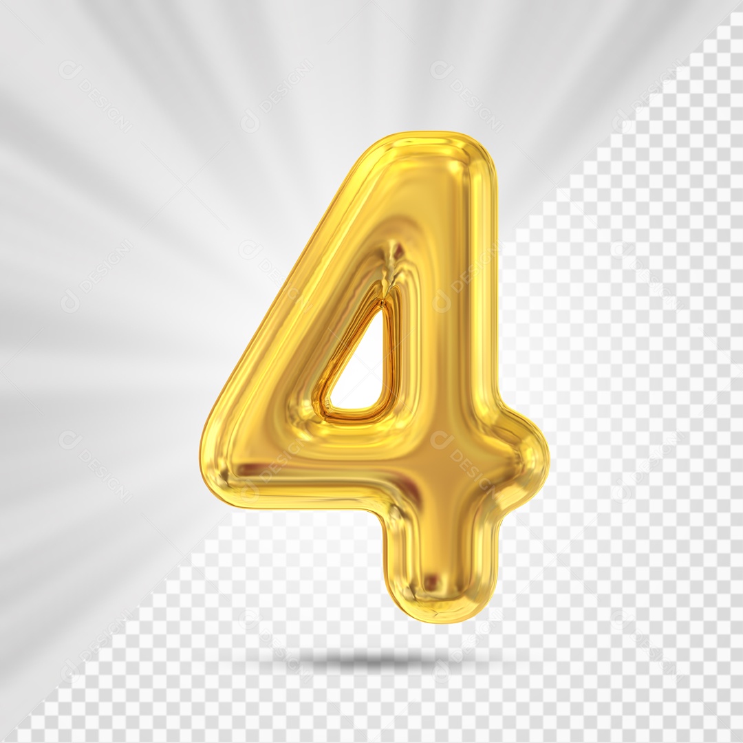 Numero 4 Amarelo Elemento 3D PSD
