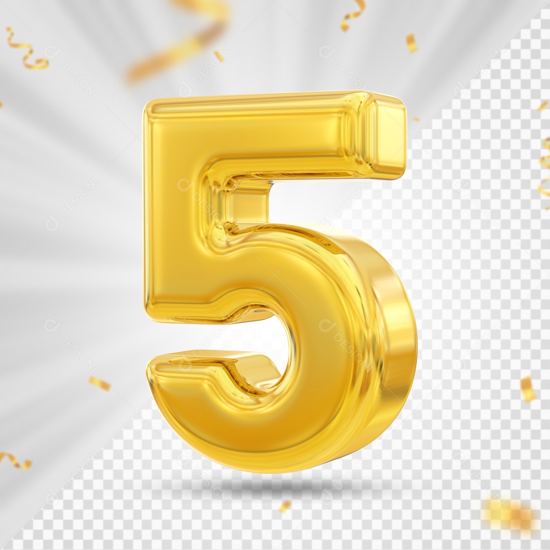 Numero 5 Amarelo Festa Elemento 3D PSD