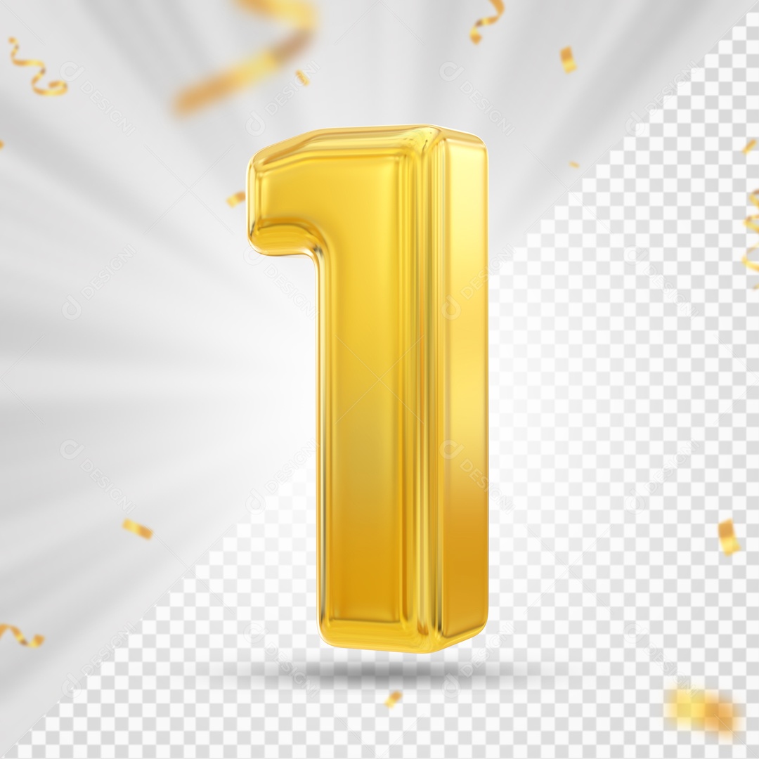 Numero 1 Amarelo Festa Elemento 3D PSD