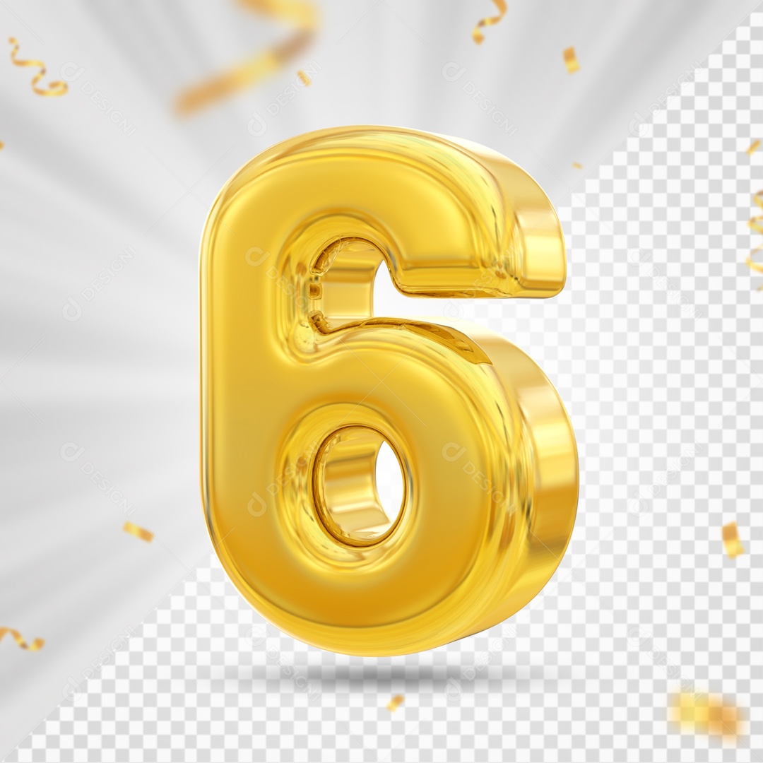 Numero 6 Amarelo Festa Elemento 3D PSD