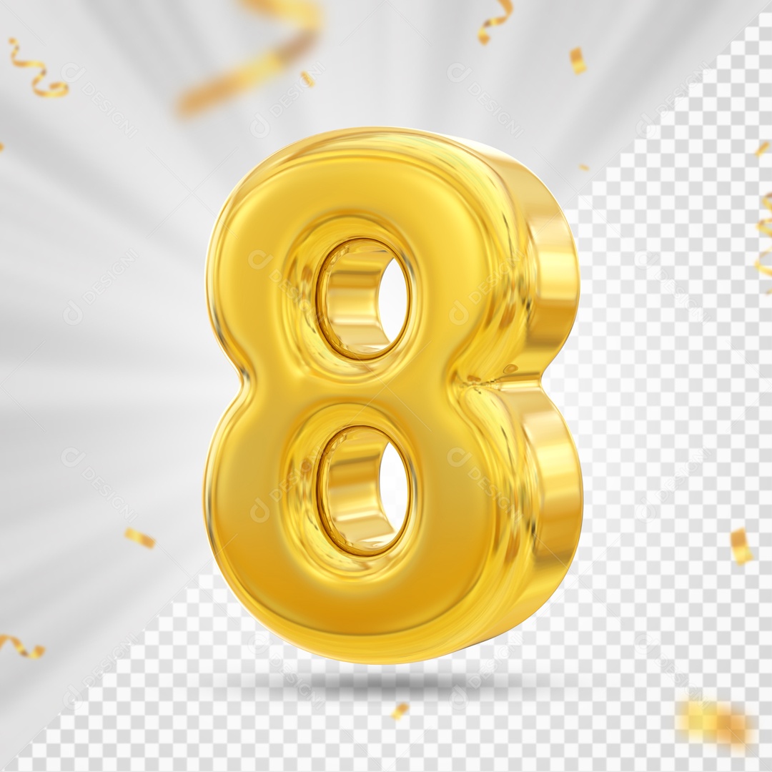 Numero 8 Amarelo Festa Elemento 3D PSD