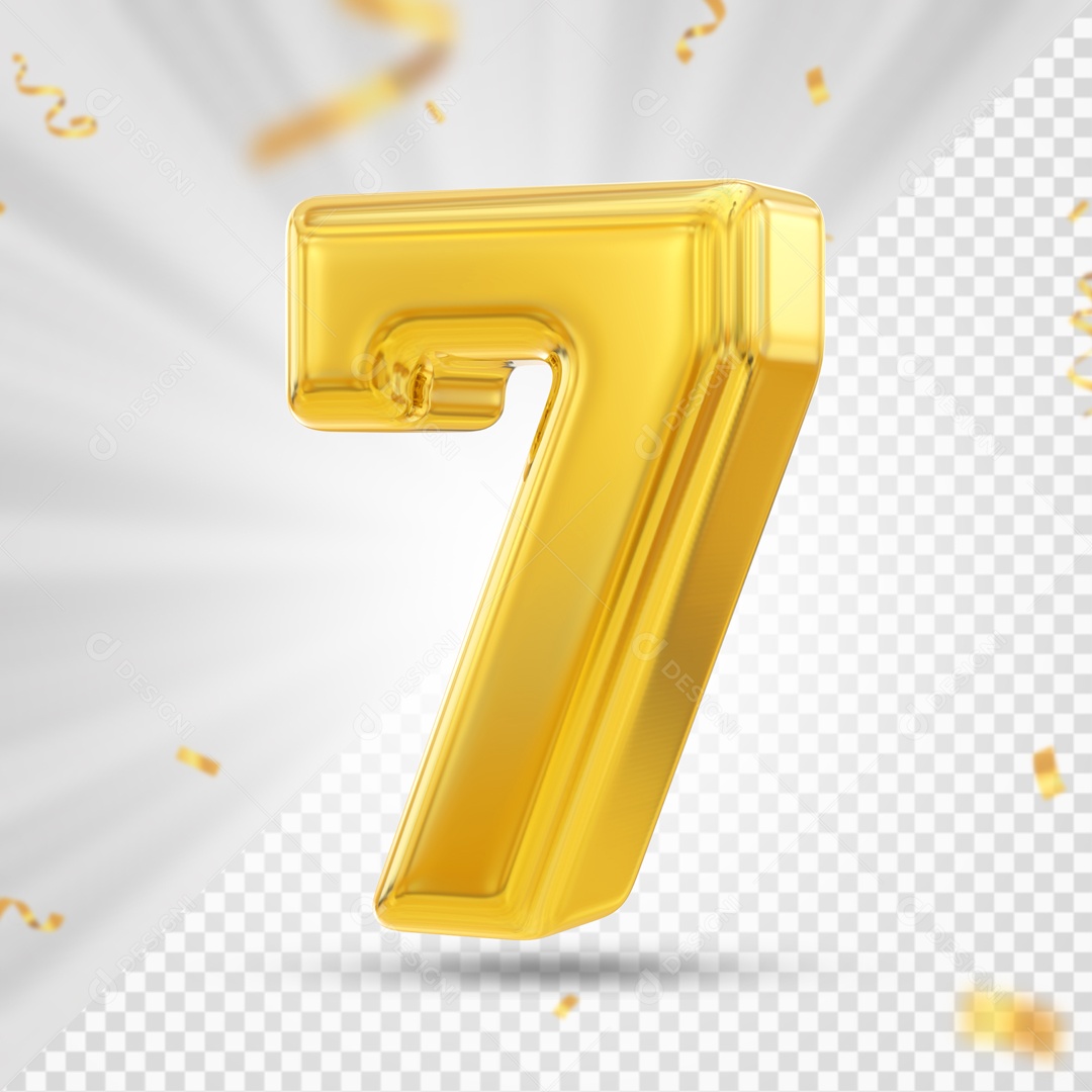 Numero 7 Amarelo Festa Elemento 3D PSD