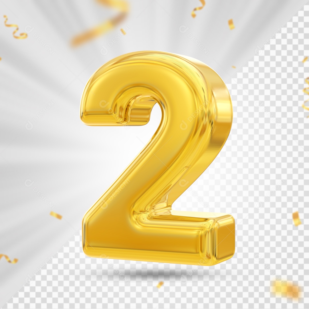 Numero 2 Amarelo Festa Elemento 3D PSD