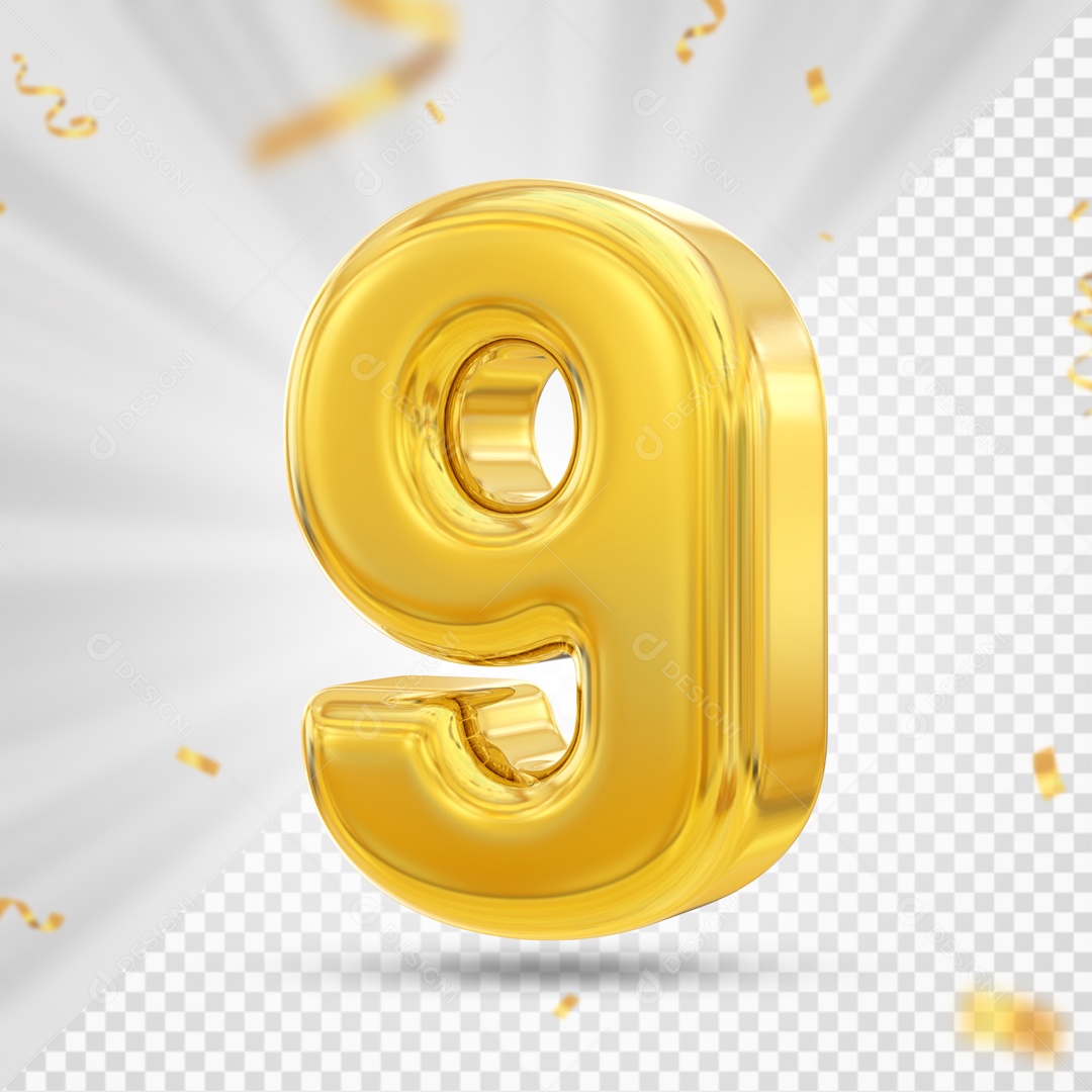 Numero 9 Amarelo Festa Elemento 3D PSD