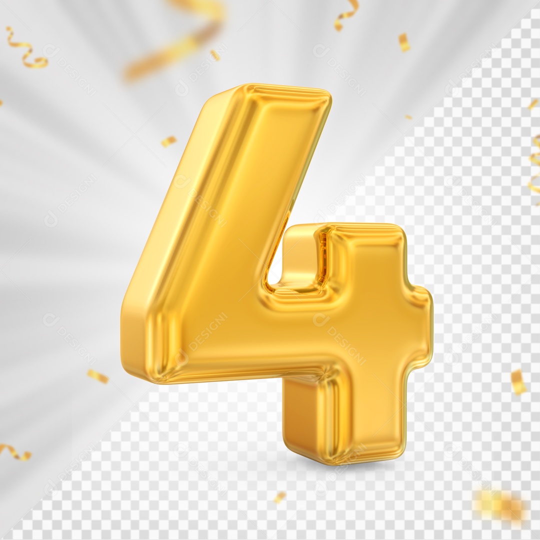 Numero 4 Amarelo Festa Elemento 3D PSD