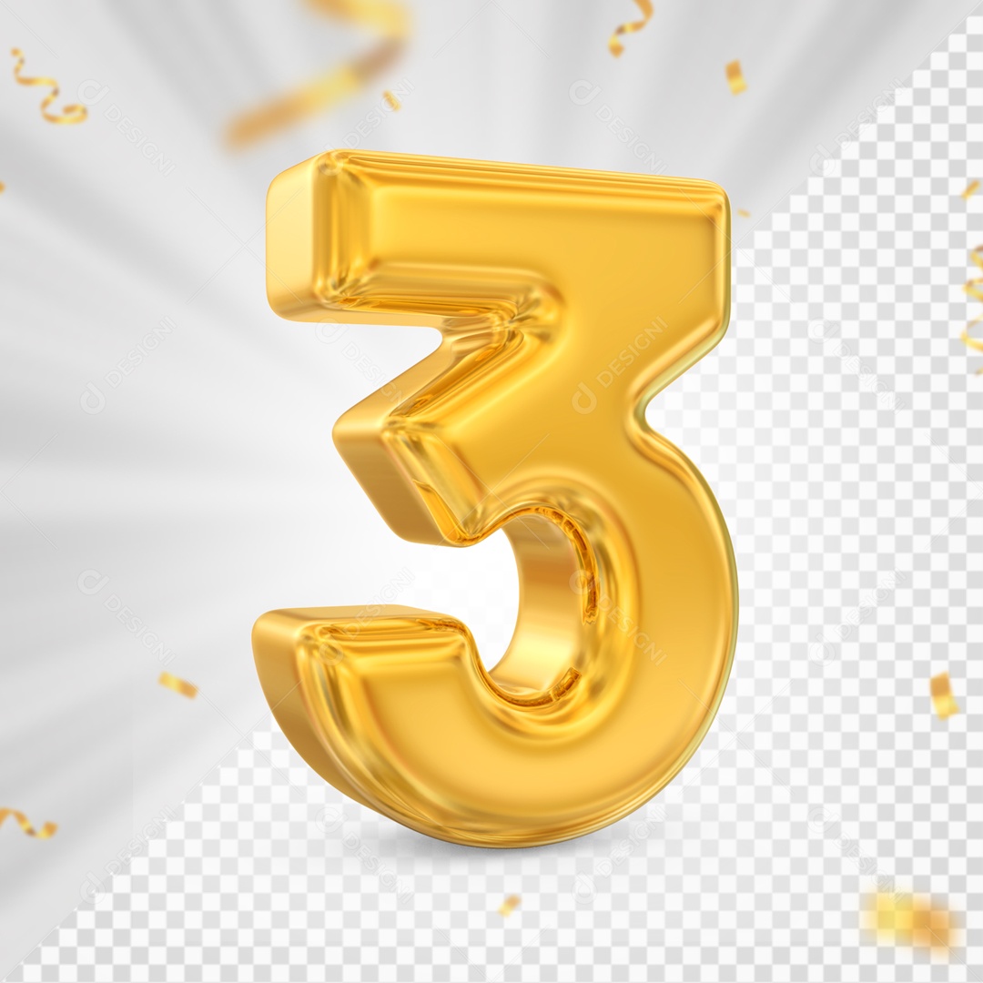Numero 3 Amarelo Festa Elemento 3D PSD