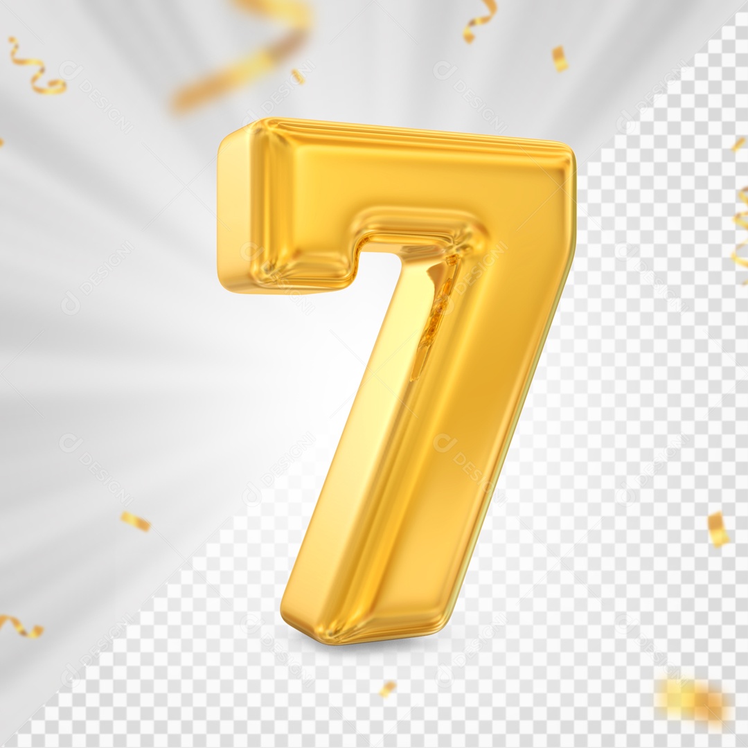 Numero 7 Amarelo Festa Elemento 3D PSD