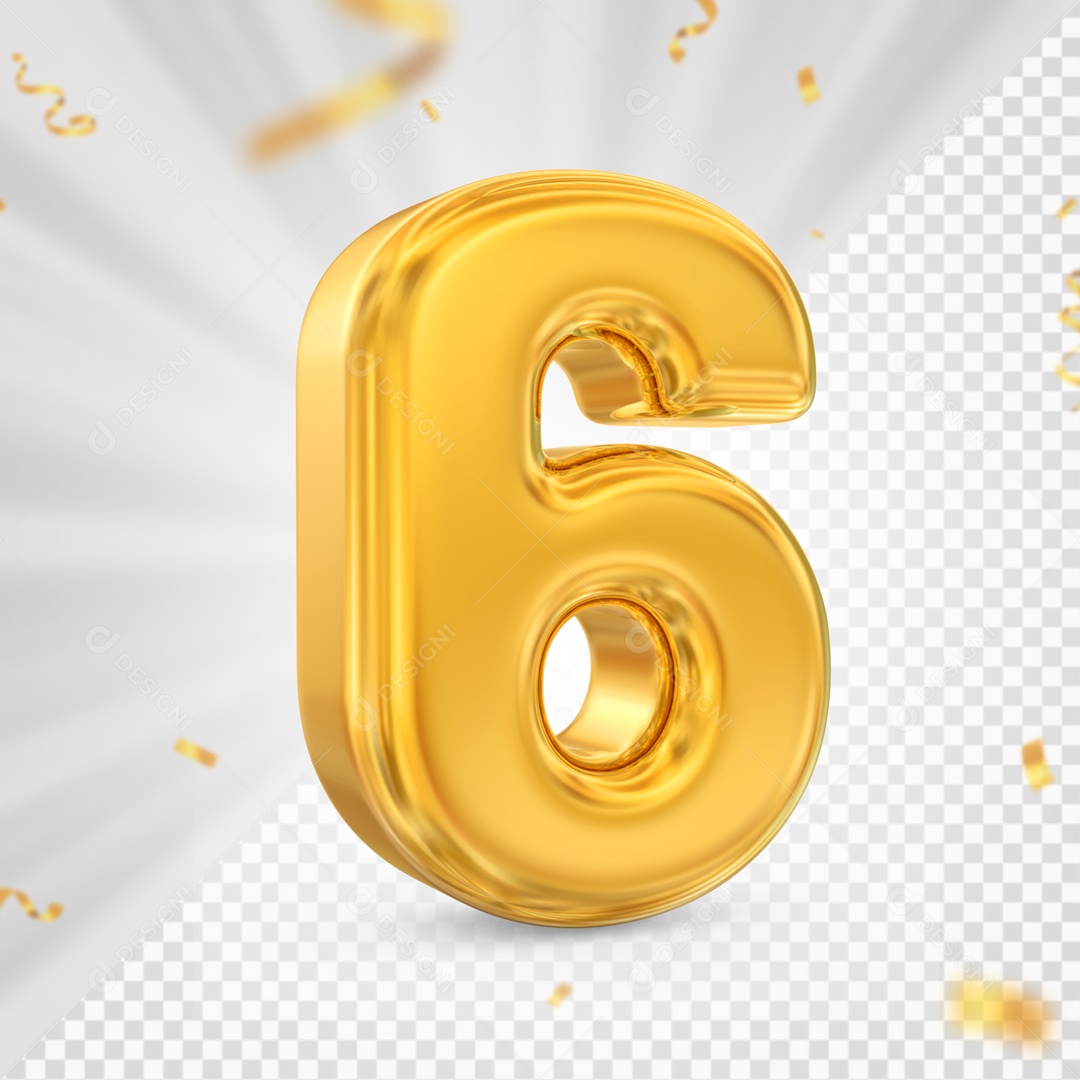 Numero 6 Amarelo Festa Elemento 3D PSD