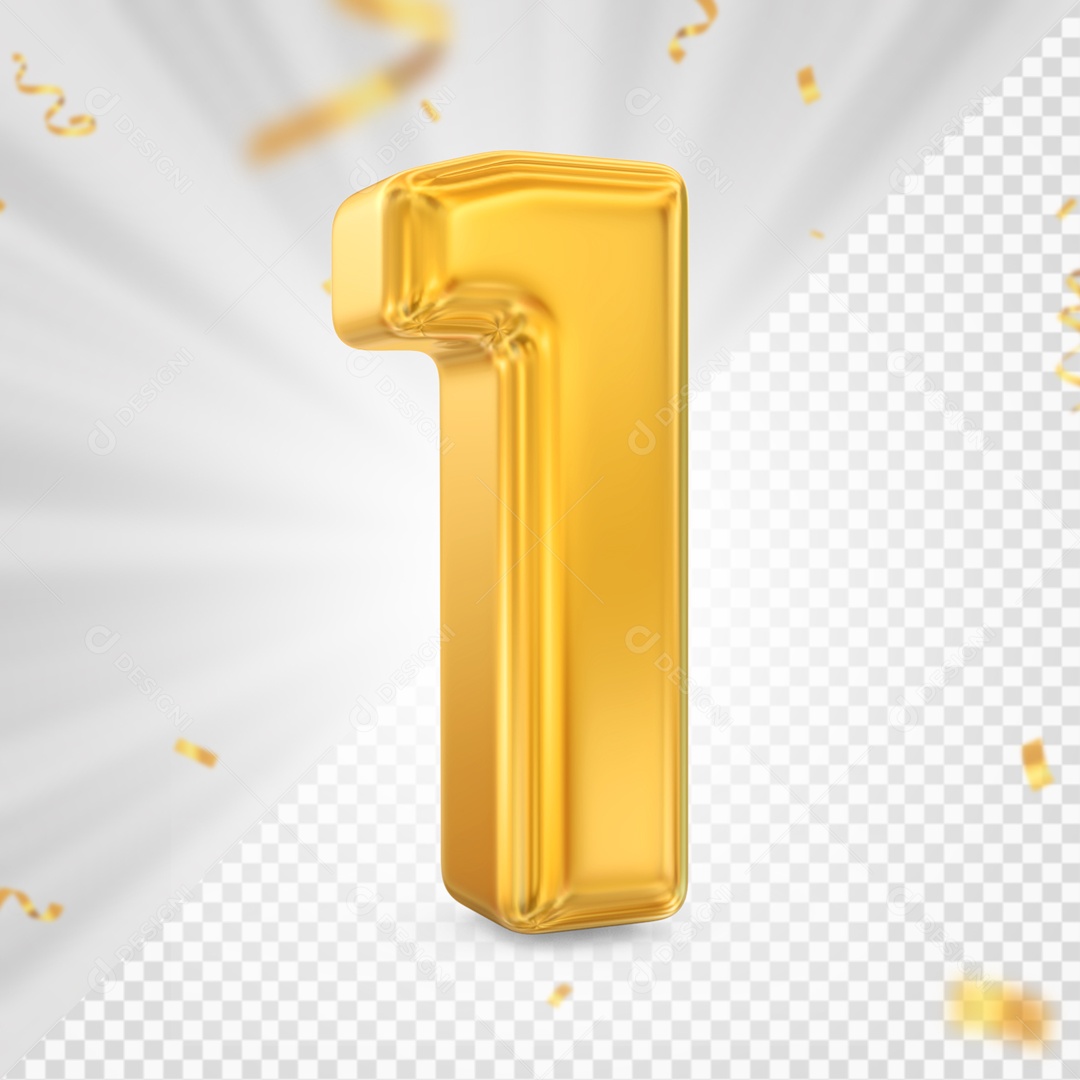Numero 1 Amarelo Festa Elemento 3D PSD